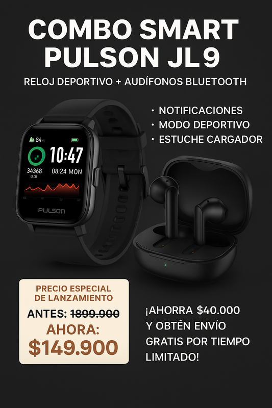 Combo Smart Pulson JL9 – Reloj Deportivo + Audífonos Bluetooth